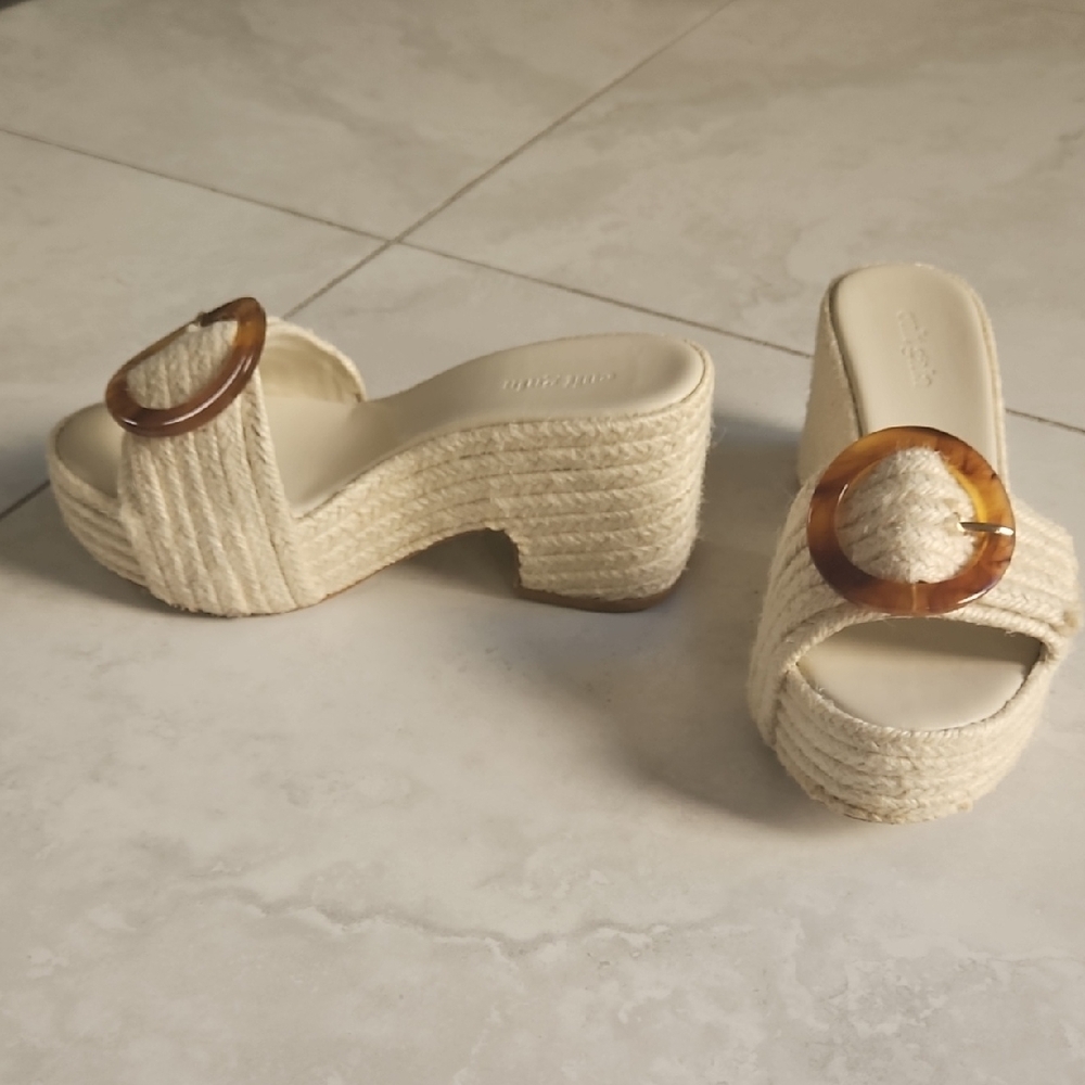 Cult Gaia Cream Platform Mules with Tan Accent